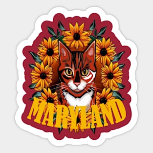 For The Love Of Maryland Calico Cat With Black-eyed susan Flowers Sticker